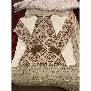 Heimish U.S.A. Womens 2XL Tribal Print Long Sleeve Knit Top Beige & Brown